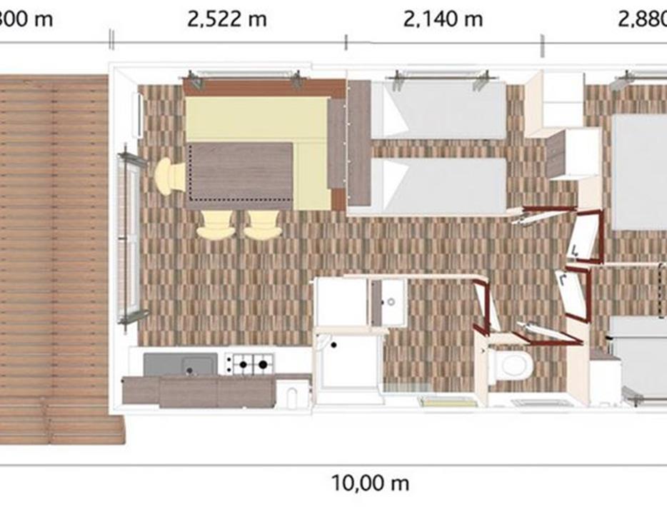 plan of mobil-home acapulco for 6 people at Camping de la Motte in Quend beach in Picardy